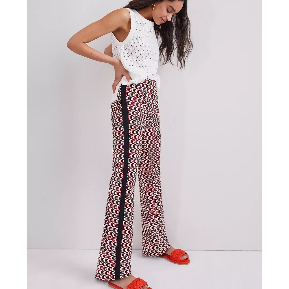 Maeve XS Margot Kick Flare Disco Pants Red Geometric Side Stripe Pull On